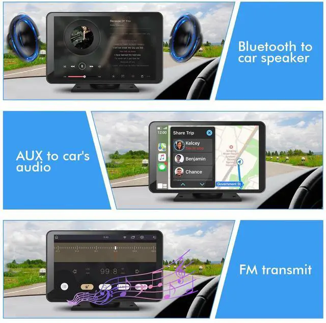 Alt view image 4 of 6 - _Mega Brand 7" HD Portable Carplay Wireless Touch Screen Double Din Car Stereo Compatible Apple Carplay and Android Auto with GPS Navigation, Voice Control, Mirror Link, Bluetooth
