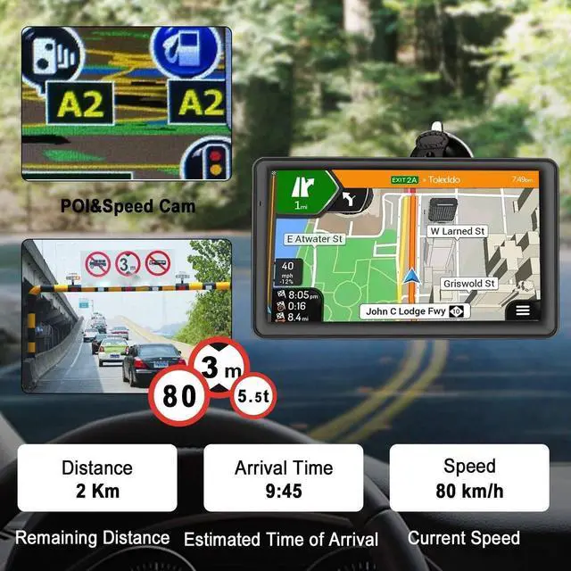 Alt view image 2 of 7 - _Mega BrandGPS Navigator for Car Truck RV 9'' HD Touchscreen, Latest 2025 Map with Custom Truck Routing, Lane Guidance, Turn-by-Turn Voice Directions, Speed & Red Light Alerts, Free Lifetime Updates