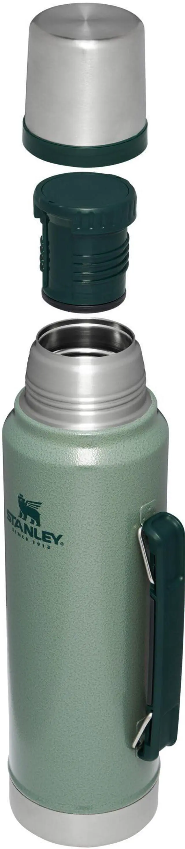 Alt view image 2 of 4 - _Mega Brand Classic Legendary Vacuum Bottle 1.1 qt | Wide Mouth with Leakproof Cup Lid | Keep Drinks Hot or Cold | Packable for Travel | Insulated Stainless Steel Thermos | BPA-Free | Hammertone Green
