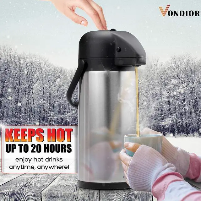 Alt view image 2 of 6 - Coffee Carafe for Keeping Hot - 102oz/3L Airpot Coffee Dispenser with Pump - Insulated Stainless Steel Hot Beverage Dispenser for Parties - Thermal Carafe for Hot Drinks Water Tea Chocolate
