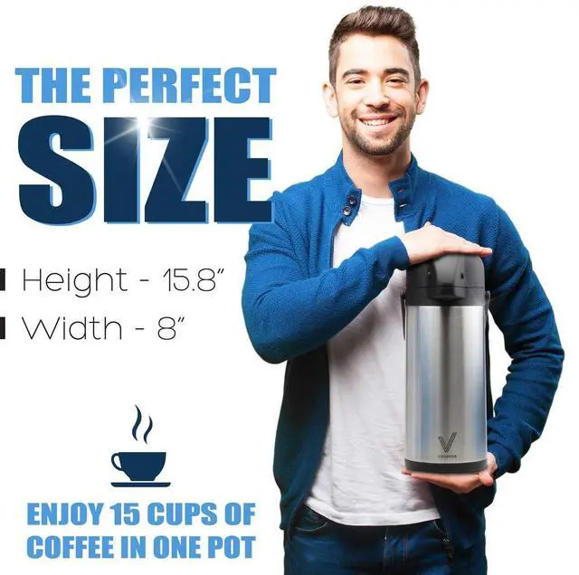 Alt view image 6 of 6 - Coffee Carafe for Keeping Hot - 102oz/3L Airpot Coffee Dispenser with Pump - Insulated Stainless Steel Hot Beverage Dispenser for Parties - Thermal Carafe for Hot Drinks Water Tea Chocolate
