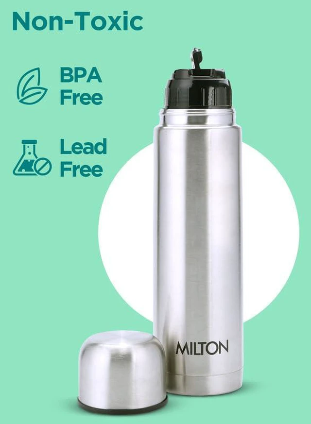 Alt view image 5 of 7 - Milton Flask 34 oz Insulated Water Bottle with Cover, Flip Lid, Thermosteel | Stainless Steel, Double Wall Vacuum Insulation, Keeps Drinks Hot & Cold up to 24 Hours, Leak Proof, Silver