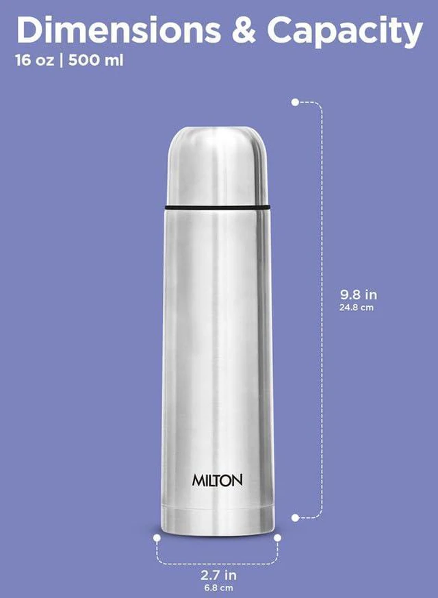 Alt view image 7 of 7 - Milton Flask 34 oz Insulated Water Bottle with Cover, Flip Lid, Thermosteel | Stainless Steel, Double Wall Vacuum Insulation, Keeps Drinks Hot & Cold up to 24 Hours, Leak Proof, Silver
