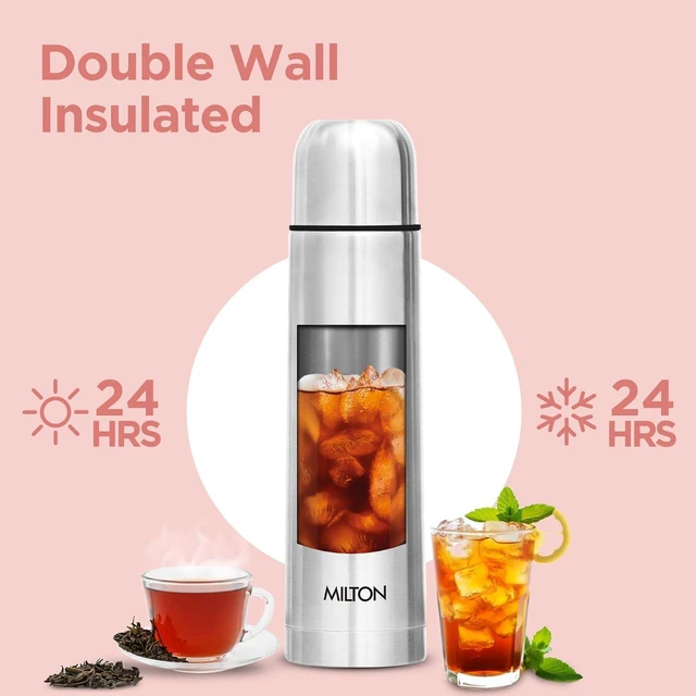Alt view image 6 of 7 - Milton Flask 34 oz Insulated Water Bottle with Cover, Flip Lid, Thermosteel | Stainless Steel, Double Wall Vacuum Insulation, Keeps Drinks Hot & Cold up to 24 Hours, Leak Proof, Silver