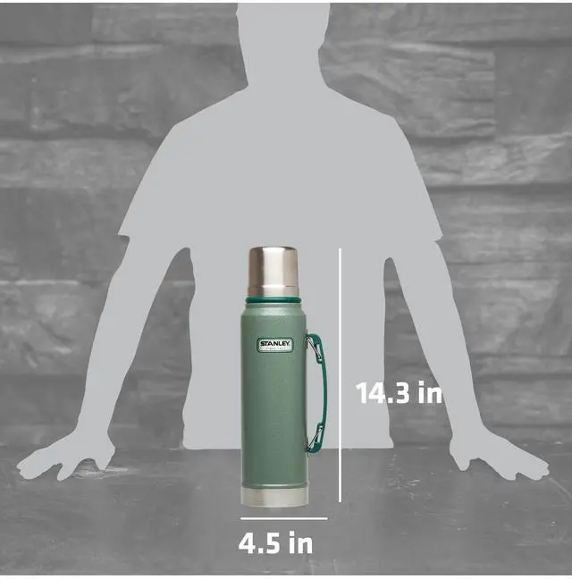 Alt view image 3 of 4 - _Mega Brand Heritage Classic Vacuum Bottle with Handle 1.1 qt | Wide Mouth with Leakproof Cup Lid | Keep Drinks Hot or Cold for Travel | Insulated Stainless Steel Thermos | BPA-Free | Hammertone Green
