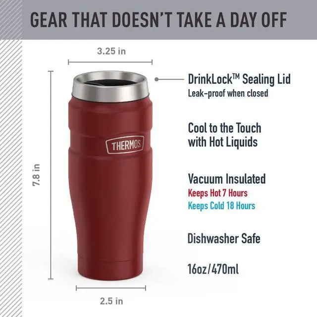 Alt view image 2 of 7 - _Mega Brand Stainless King Vacuum-Insulated Travel Tumbler, 16 Ounce, Rustic Red