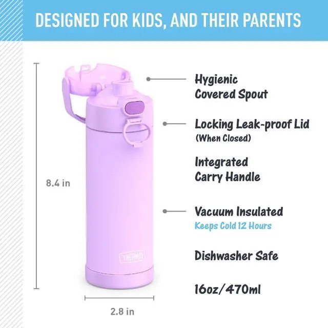 Alt view image 2 of 7 - FUNTAINER Water Bottle with Spout, 16oz, Neon Purple | Kids Stainless Steel Insulated Water Bottle, Keeps Drinks Cold Longer for School & Play, BPA-Free