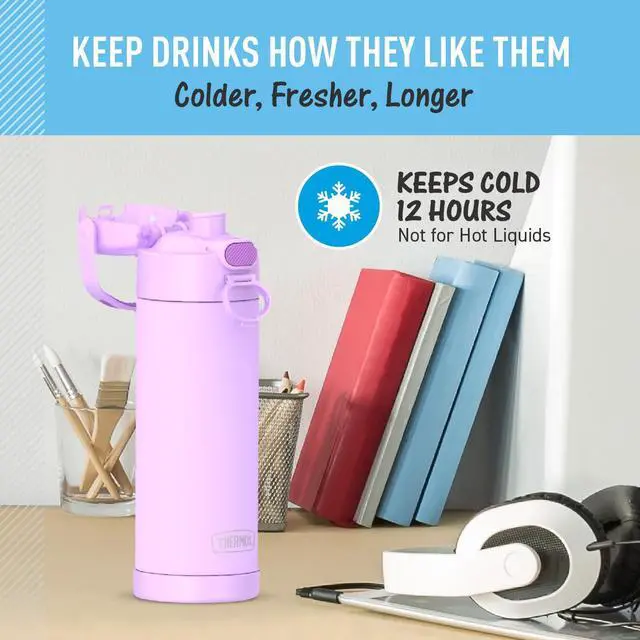 Alt view image 5 of 7 - FUNTAINER Water Bottle with Spout, 16oz, Neon Purple | Kids Stainless Steel Insulated Water Bottle, Keeps Drinks Cold Longer for School & Play, BPA-Free