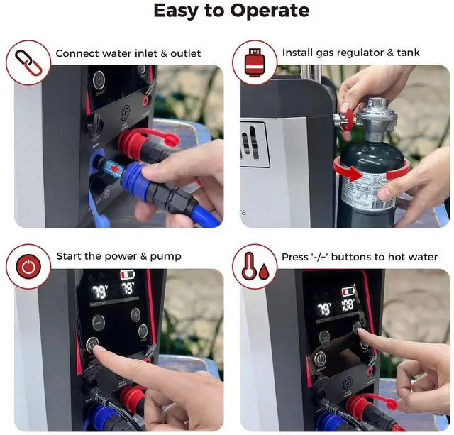 Alt view image 7 of 7 - _Mega Brand Nano 3 Ultra, Constant Temperature Portable Propane Water Heater, Rechargeable Water Heater & Shower Pump, Propane Camping Shower, for RVs, Hiking, Fishing & Glamping