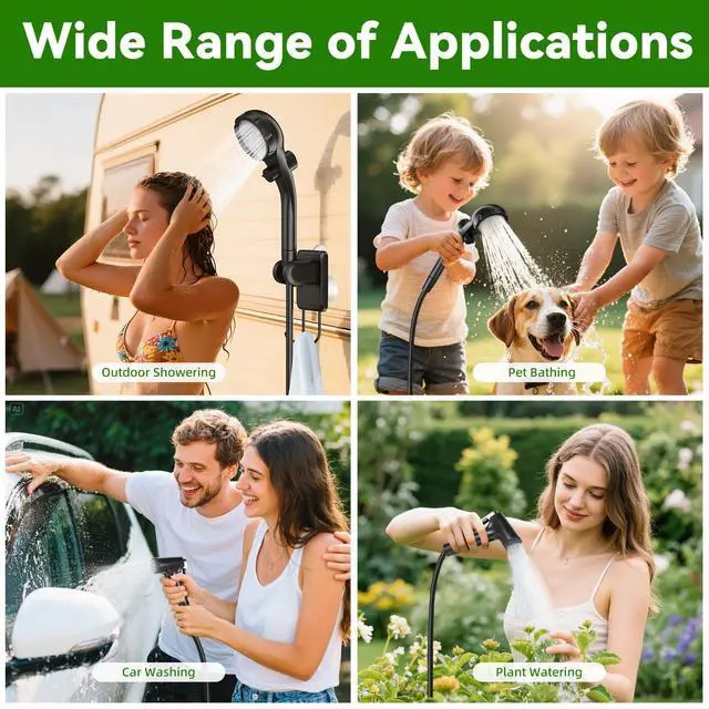 Alt view image 6 of 7 - _Mega Brand Portable Camping Shower with Heater, Long-Lasting 6000mAh Rechargeable Camping Shower with Sprayer Head,4 Spray Modes,IPX7 Waterproof Outdoor Camp Pump for Hiking, Travel, Car, Pet