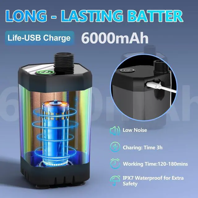 Alt view image 2 of 7 - BSEED Portable Shower for Camping with Immersion Water Heater, 6000mAh Rechargeable Camping Shower with Intelligent LED Display, Outdoor Shower for Hiking, Travel, Pets & Car Washing, Wartering Plants