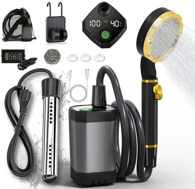 Main image of BSEED Portable Shower for Camping with Immersion Water Heater, 6000mAh Rechargeable Camping Shower with Intelligent LED Display, Outdoor Shower for Hiking, Travel, Pets & Car Washing, Wartering Plants