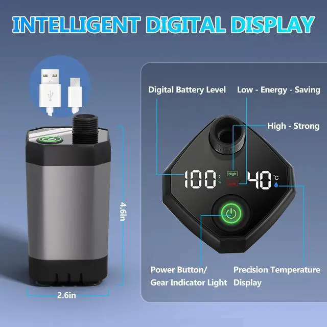Alt view image 6 of 7 - BSEED Portable Shower for Camping with Immersion Water Heater, 6000mAh Rechargeable Camping Shower with Intelligent LED Display, Outdoor Shower for Hiking, Travel, Pets & Car Washing, Wartering Plants