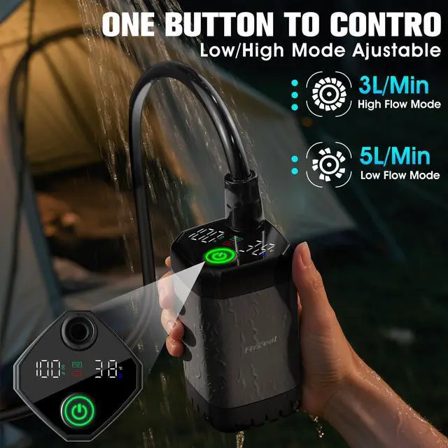 Alt view image 3 of 7 - _Mega Brand Shower With Heater,Portable Shower For Camping With 2000W Auto-Off Heater,4 Spray Modes,Lasting 140 mins,LED Display,Portable Shower Pump,Outdoor Shower For Camping,Hiking,Travel,Car,Pet