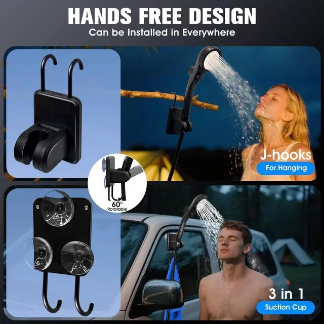 Alt view image 6 of 7 - _Mega Brand Shower With Heater,Portable Shower For Camping With 2000W Auto-Off Heater,4 Spray Modes,Lasting 140 mins,LED Display,Portable Shower Pump,Outdoor Shower For Camping,Hiking,Travel,Car,Pet