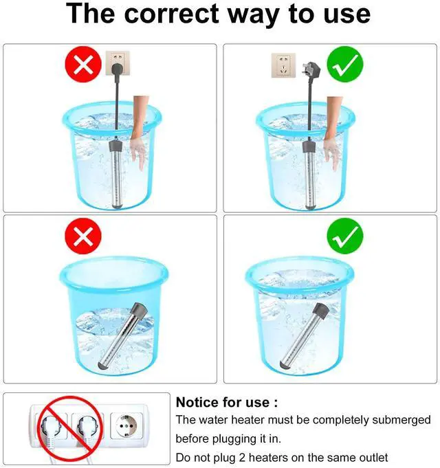 Alt view image 3 of 6 - _Mega Brand Immersion Water Heater 2Pack, Portable Electric 304 Stainless Heaters with Guard Cover - LCD Thermometer for Above Ground Inflatable Pool Tub Buckets Motorhome Camping Outdoor