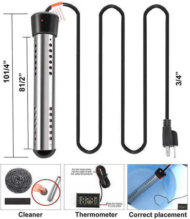 Alt view image 6 of 6 - _Mega Brand Immersion Water Heater 2Pack, Portable Electric 304 Stainless Heaters with Guard Cover - LCD Thermometer for Above Ground Inflatable Pool Tub Buckets Motorhome Camping Outdoor