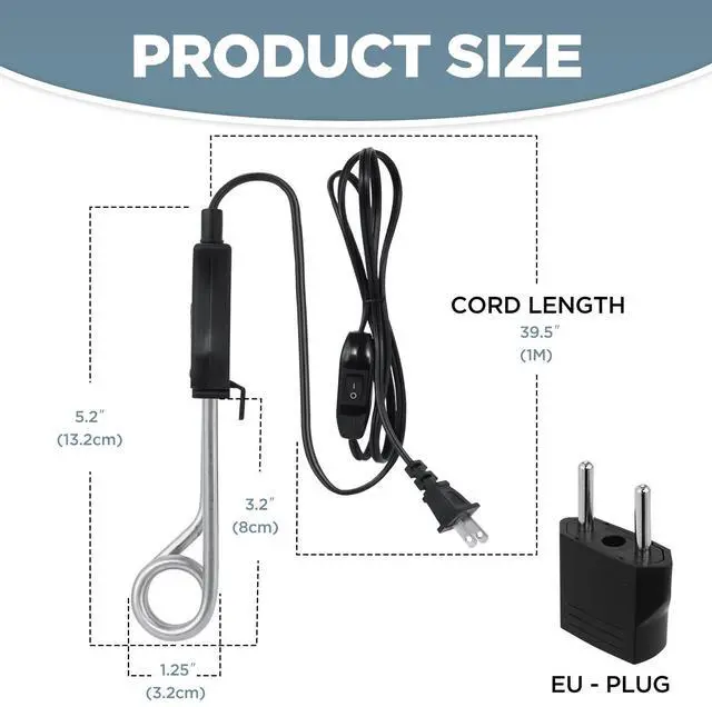 Alt view image 2 of 6 - Portable Immersion Cup Mug Water Heater Traveling/Camping Accessories - 300W with On/Off Switch - 120/240V Dual Voltage Travel Adapter - Electric Kettle Alternative - Warmer for Ta Coffee Hot Drinks