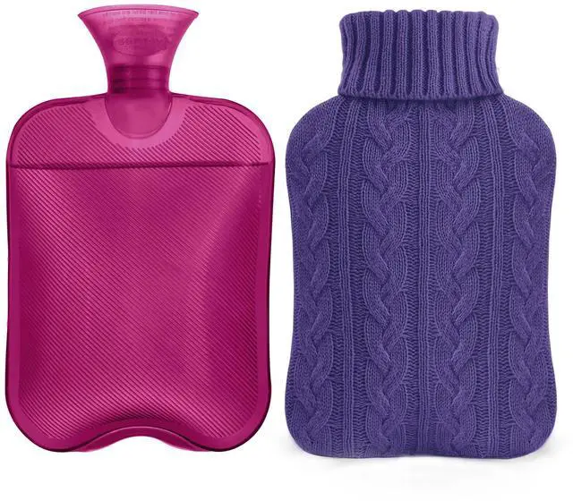 Main image of _Mega Brand Hot Water Bottle with Knitted Cover, 2L Hot Water Bag for Hot and Cold Compress, Hand Feet Warmer, Ideal for Menstrual Cramps, Neck and Shoulder Pain Relief, Purple