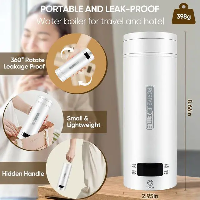 Alt view image 6 of 7 - _Mega Brand Travel Electric Kettle Portable Smart Hot Water Boiler Tea Coffee Heater 450ML, 316 Stainless Steel, 4 Temperature Control LCD Display Fast Boiling Water Auto Shut-Off Boil Dry Protection