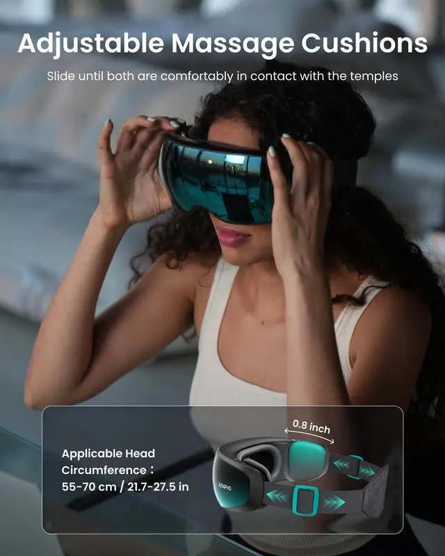 Alt view image 2 of 7 - _Mega Brand Eyeris Caligo Eye Massager with Mist & Temple Massage, Slidable Temple Massager for Migraines, Birthday Gifts for Mom Dad Women Men Her Him, Eye Mask,Head Circumferences 21.7in to 27.5in