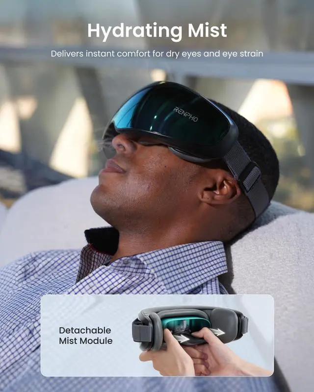 Alt view image 4 of 7 - _Mega Brand Eyeris Caligo Eye Massager with Mist & Temple Massage, Slidable Temple Massager for Migraines, Birthday Gifts for Mom Dad Women Men Her Him, Eye Mask,Head Circumferences 21.7in to 27.5in
