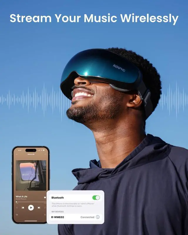 Alt view image 6 of 7 - _Mega Brand Eyeris Caligo Eye Massager with Mist & Temple Massage, Slidable Temple Massager for Migraines, Birthday Gifts for Mom Dad Women Men Her Him, Eye Mask,Head Circumferences 21.7in to 27.5in