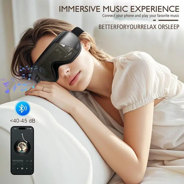 Alt view image 3 of 7 - _Mega Brand Eye Massager with Heat, Heated Eye Mask for Migraines with Bluetooth Music Eyes Care Gift with 4 Massage Modes and 180° Folding Design Massages Eyes Muscles Gifts for Friend Mom and Dad,