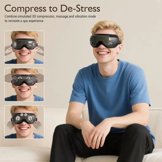 Alt view image 4 of 7 - _Mega Brand Eye Massager with Heat, Heated Eye Mask for Migraines with Bluetooth Music Eyes Care Gift with 4 Massage Modes and 180° Folding Design Massages Eyes Muscles Gifts for Friend Mom and Dad,