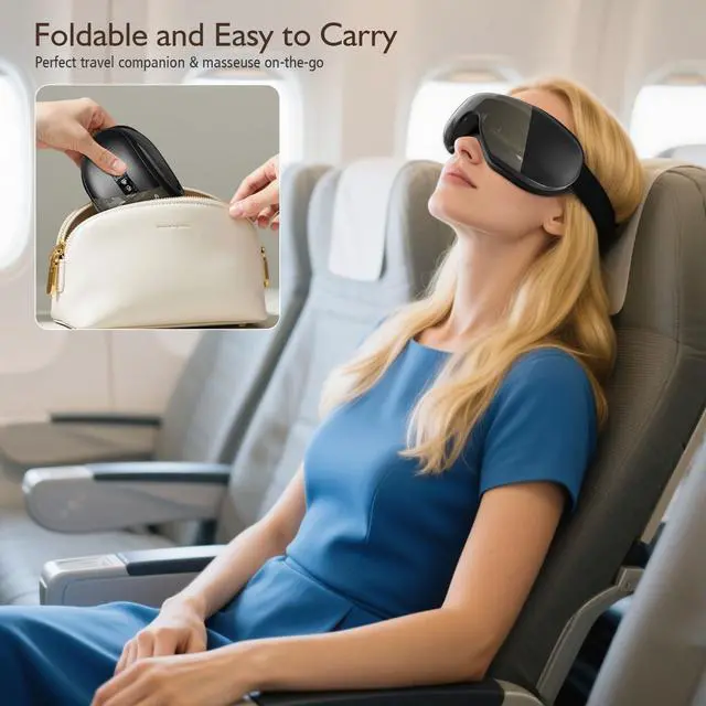 Alt view image 6 of 7 - _Mega Brand Eye Massager with Heat, Heated Eye Mask for Migraines with Bluetooth Music Eyes Care Gift with 4 Massage Modes and 180° Folding Design Massages Eyes Muscles Gifts for Friend Mom and Dad,