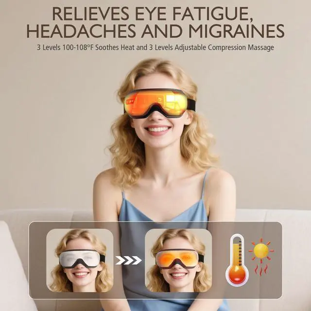 Alt view image 7 of 7 - _Mega Brand Eye Massager with Heat, Heated Eye Mask for Migraines with Bluetooth Music Eyes Care Gift with 4 Massage Modes and 180° Folding Design Massages Eyes Muscles Gifts for Friend Mom and Dad,