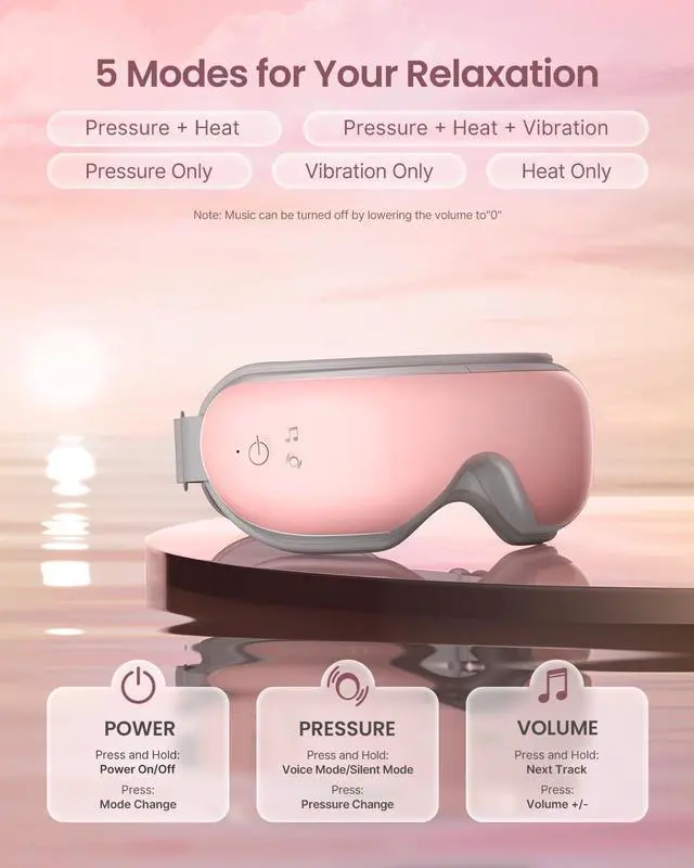 Alt view image 6 of 7 - _Mega Brand Eye Massager with Voice Controlled for Migraines, Birthday Gift for Women Her Mom, Eyeris 1V Bluetooth Music Heated Care Machine, Relax & Reduce Strain Dark Circles