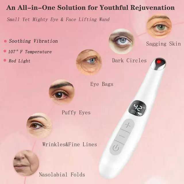 Alt view image 2 of 7 - _Mega Brand Eye Lift Wand, 3 in 1 Vibrating Red Light 98°F to 113°F LCD Display Eye Massager for Dry Eyes, Dark Circles and Puffiness, Electrical Face, Neck Sculpting Pen for Fine Lines and Wrinkles