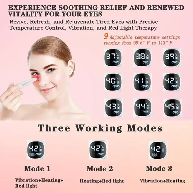 Alt view image 3 of 7 - _Mega Brand Eye Lift Wand, 3 in 1 Vibrating Red Light 98°F to 113°F LCD Display Eye Massager for Dry Eyes, Dark Circles and Puffiness, Electrical Face, Neck Sculpting Pen for Fine Lines and Wrinkles