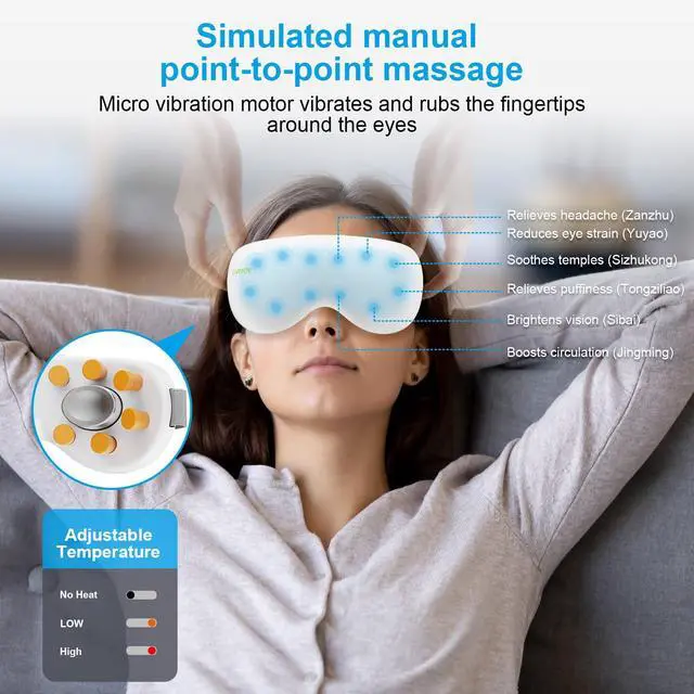 Alt view image 3 of 7 - _Mega Brand Eye Massager with Heat and Cooling Therapy, Vibration & Bluetooth Music  4 Adjustable Modes for Eye Fatigue Relief and Relaxation  Rechargeable, Portable, 2400mAh Battery