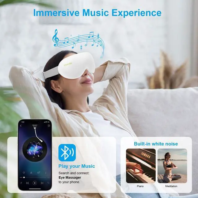 Alt view image 6 of 7 - _Mega Brand Eye Massager with Heat and Cooling Therapy, Vibration & Bluetooth Music  4 Adjustable Modes for Eye Fatigue Relief and Relaxation  Rechargeable, Portable, 2400mAh Battery