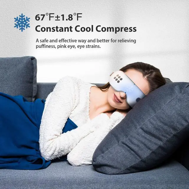 Alt view image 2 of 7 - _Mega Brand Eye Massager with Heat and Cooling for Migraines, Dry Eyes, Dark Circles, Rechargeable Bluetooth Music Cold Heated Eye Massager Improve Sleeping - Gifts for Women and Men (White)