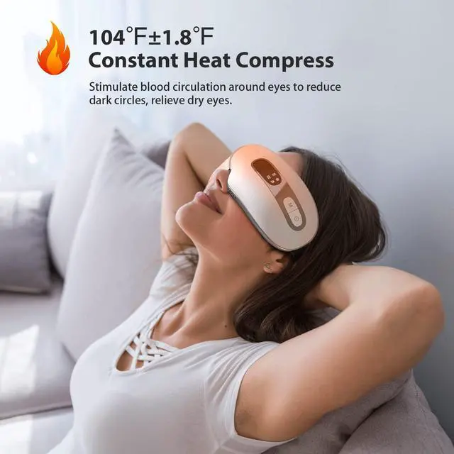 Alt view image 3 of 7 - _Mega Brand Eye Massager with Heat and Cooling for Migraines, Dry Eyes, Dark Circles, Rechargeable Bluetooth Music Cold Heated Eye Massager Improve Sleeping - Gifts for Women and Men (White)