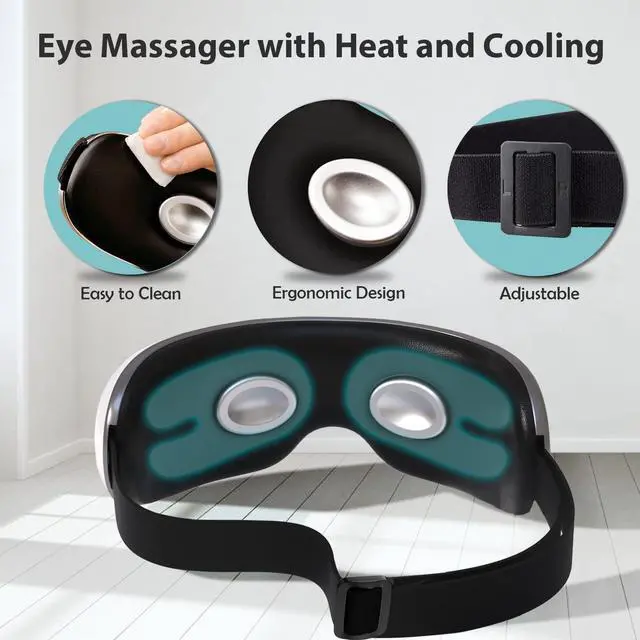 Alt view image 7 of 7 - _Mega Brand Eye Massager with Heat and Cooling for Migraines, Dry Eyes, Dark Circles, Rechargeable Bluetooth Music Cold Heated Eye Massager Improve Sleeping - Gifts for Women and Men (White)