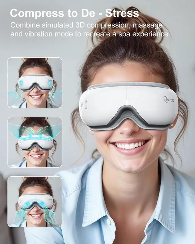 Alt view image 3 of 7 - _Mega Brand Eye Massager with Heat, Birthday Gifts for Women, Heated Eye Mask with Bluetooth Music, Relax & Reduce Strain Dark Circles and Improve Sleep, Gift for Mom Dad Women Men