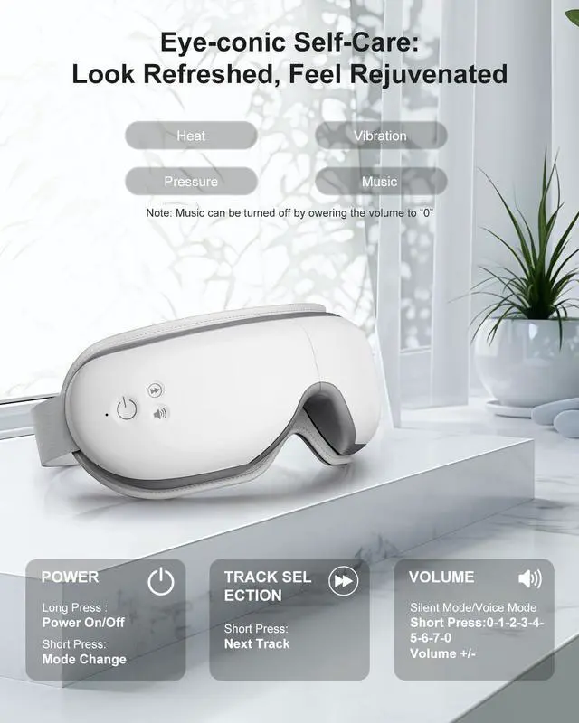 Alt view image 5 of 7 - _Mega Brand Eye Massager with Heat, Birthday Gifts for Women, Heated Eye Mask with Bluetooth Music, Relax & Reduce Strain Dark Circles and Improve Sleep, Gift for Mom Dad Women Men