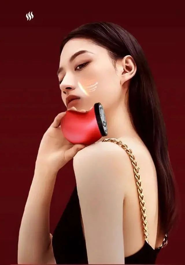 Alt view image 2 of 5 - Red-Silver Beauty Device 134g,6-in-1 Facial EMS Lifting & RF Firming Tool, Constant Hot Compress 42 °C, Ultrasonic Import/Export, 3 Intensity Levels, Rechargeable Anti-Aging Wand, Home Spa & Travel,