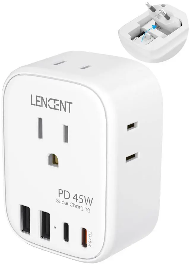 Main image of _Mega Brand European Travel Plug Adapter, PD 45W Type C Foldable Power Plug with 4 Outlets 4 USB Ports, USB Fast Charger Adaptor, Power Adaptor for US to Most of Europe EU Spain Italy France Germany