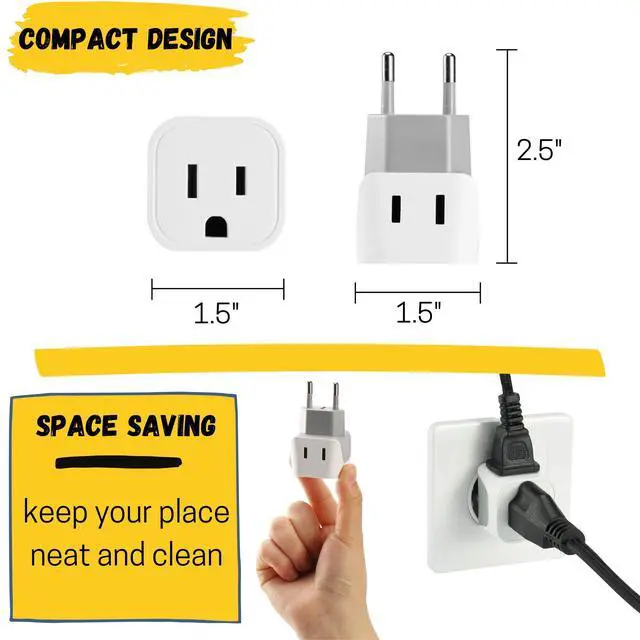 Alt view image 3 of 7 - _Mega Brand  Plug Adapter, 2 Pack - US to EU Travel Adapter, Converter Plug for Europe