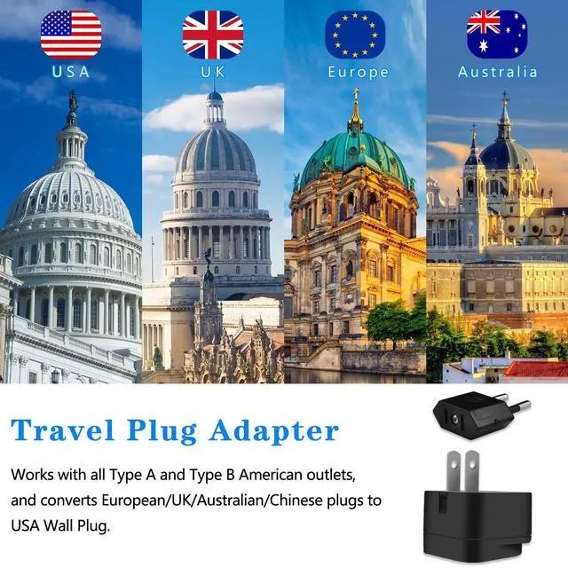 Alt view image 3 of 7 - _Mega Brand EU to US Plug Adapter, UK/EU/AU/CN/JP/Asia/Italy/Swiss/Brazil to USA Travel Adapter with Type A & B Outlet, American Wall Power Charger Plug (2-Pack)