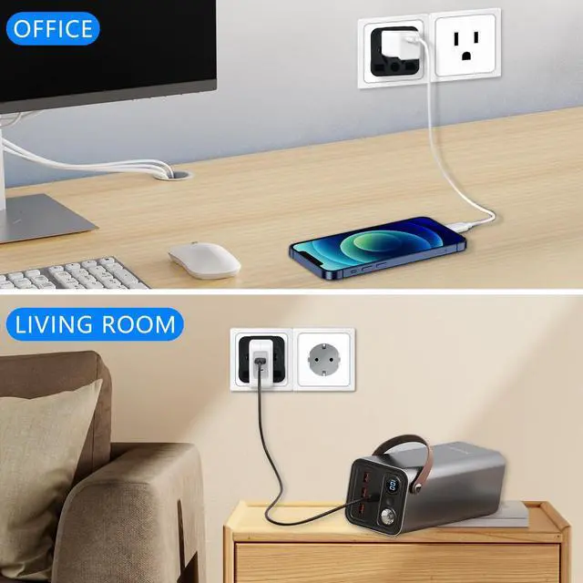 Alt view image 5 of 7 - _Mega Brand EU to US Plug Adapter, UK/EU/AU/CN/JP/Asia/Italy/Swiss/Brazil to USA Travel Adapter with Type A & B Outlet, American Wall Power Charger Plug (2-Pack)