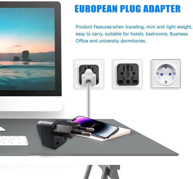 Alt view image 6 of 7 - _Mega Brand EU to US Plug Adapter, UK/EU/AU/CN/JP/Asia/Italy/Swiss/Brazil to USA Travel Adapter with Type A & B Outlet, American Wall Power Charger Plug (2-Pack)
