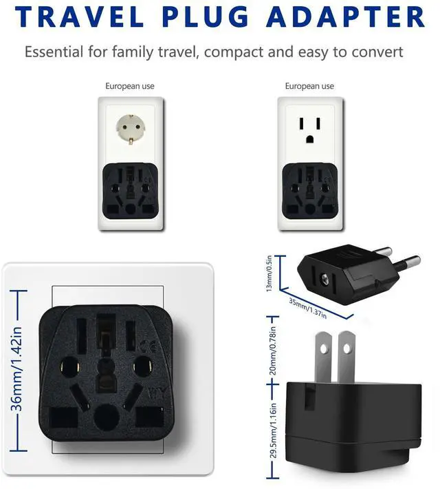 Alt view image 7 of 7 - _Mega Brand EU to US Plug Adapter, UK/EU/AU/CN/JP/Asia/Italy/Swiss/Brazil to USA Travel Adapter with Type A & B Outlet, American Wall Power Charger Plug (2-Pack)