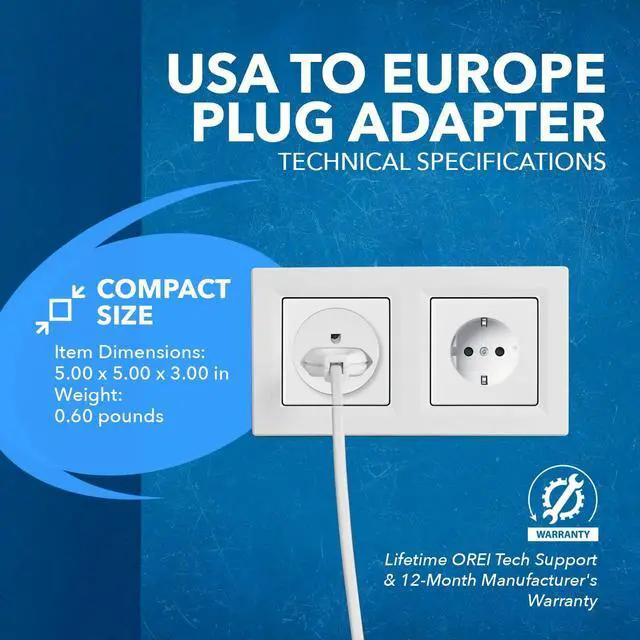 Alt view image 4 of 7 - OREI American USA To European plug adapter Type E/F schuko plug adapter - Use in Germany, France, & more - CE Certified For Mobile, Laptop & Camera Chargers - 2 Pack