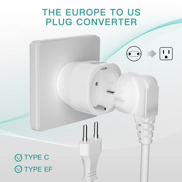 Alt view image 3 of 7 - European to USA Plug Adapter, EU to US Plug Adapter, Europe to USA Travel Converter for Most of Europe EU Spain France Type C/E/F Plugs to US Power Adapter, 3-Packs White